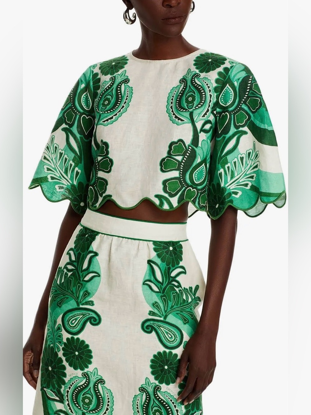 FARM Rio Color Festival Green Linen Top